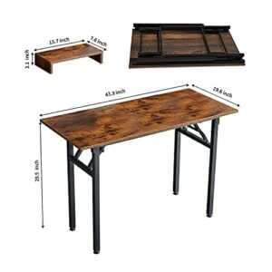 43.3'' Folding Computer Desk with Extra Monitor Stand Riser, Home Office Writing Study Desk Workstation, Folding Computer Tables for Small Places, No Assembly Desk, Rustic Brown