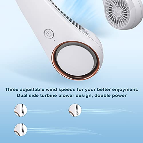 CIVPOWER Portable Neck Fan, Hands Free Bladeless Fan, Cooling Personal Fan,3 Speeds Adjustment,78 Air Outlet, Headphone Design, Rechargeable, USB Powered Neck Fan for Outdoor Indoor-White