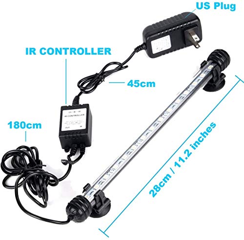 GreenSun LED Aquarium Light, Fish Tank Light with Remote Control, IP68 Submersible Waterproof Strip Bar Light,RGB Color Changing, 3.8 Watts 11inch/28cm