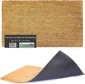 ecomills coco coir door mat, 24" x 36" x 0.5", heavy duty, indoor outdoor, large size, non-slip backing, mats for entry ways, garage, floors, patio, entrance areas