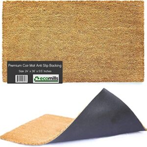 Ecomills Coco Coir Door Mat, 24" x 36" x 0.5", Heavy Duty, Indoor Outdoor, Large Size, Non-Slip Backing, Mats for Entry Ways, Garage, Floors, Patio, Entrance Areas