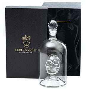 kobi & knight premium skull decanter - handmade skull whiskey decanter with airtight stopper - borosilicate glass skull decanter - thick vodka, rum, gin, tequila bottle - 25fl oz / 750ml skull barware