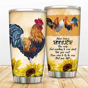 20oz stainless steel rooster tumbler cup,farm country chicken travel mug, sunflower rooster rise coffee cup with lids straw,insulated vacuum thermal double wall water bottle for family