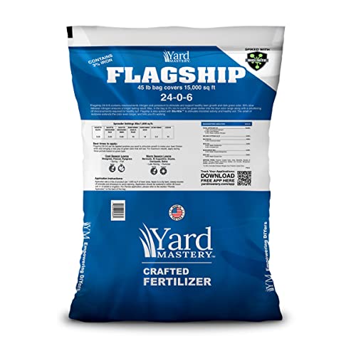 24-0-6 Flagship Granular Lawn Fertilizer with 3% Iron, Bio-Nite™, 45 lb Bag Covers 15,000 sq ft, 6% Potassium, Micronutrients and 24% Slow Release Nitrogen