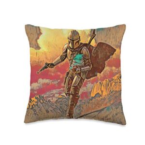 star wars the mandalorian mando and the child landscape throw pillow