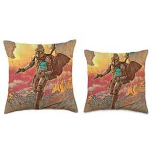 Star Wars The Mandalorian Mando and the Child Landscape Throw Pillow