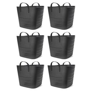 life story flexible tub basket 25 liter/6.6 gallon plastic multifunction storage tote bin with handles, black (6 pack)