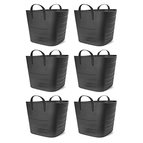 Life Story Flexible Tub Basket 25 Liter/6.6 Gallon Plastic Multifunction Storage Tote Bin with Handles, Black (6 Pack)