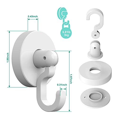 Adhesive Hooks, 8 Packs Ceiling Wall Hanging S Hooks, 360° Rotating, 180° Flip Utility Hangers for Heavy Duty, for Key Hat Plant Towel Waterproof Holder in Bedroom Bathroom Toilet Kitchen