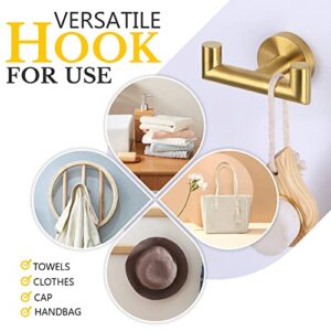 APLusee Double Robe Towel Hook, 304 Stainless Steel Dual Coat Hook Hanger, Utility Bathroom Toliet Kitchen Storage Holder Gorgeous Style, Brushed Gold…