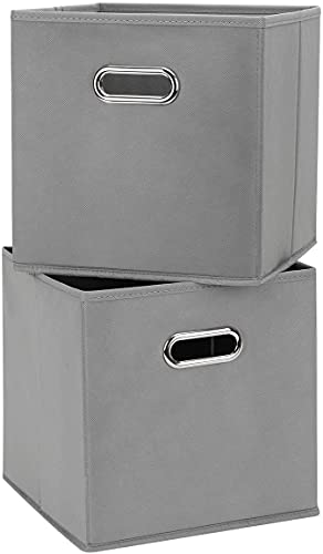 Chippon Foldable Cube Storage Organizer, Collapsible Fabric Storage Bins with Aluminum Handles, 11"x11"x11" for Home Bedroom Office (Grey)