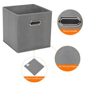 Chippon Foldable Cube Storage Organizer, Collapsible Fabric Storage Bins with Aluminum Handles, 11"x11"x11" for Home Bedroom Office (Grey)