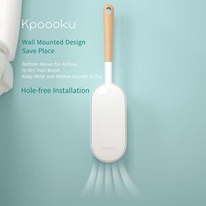 Kpoooku Toilet Brush with Holder,Curved Design Angled Clean Tool with Wood Handle,Wall Mounted Toilet Brushes Set for Bathroom