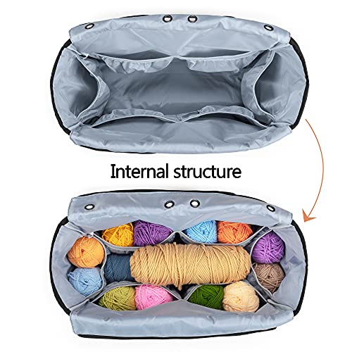 YARWO Knitting Crochet Bag, Yarn Storage Tote Bag for WIP Projects, Yarn Skeins, Crochet Hooks and Knitting Needles, Gray (Bag Only, Patent Pending)
