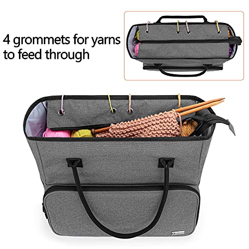YARWO Knitting Crochet Bag, Yarn Storage Tote Bag for WIP Projects, Yarn Skeins, Crochet Hooks and Knitting Needles, Gray (Bag Only, Patent Pending)