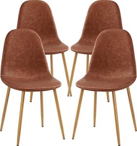 greenforest dining chairs set of 4, mid century dining kitchen room chairs, modern upholstered dining chairs with soft faux leather cushion seat and metal legs, side chairs for living room, dark brown