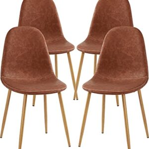 GreenForest Dining Chairs Set of 4, Mid Century Dining Kitchen Room Chairs, Modern Upholstered Dining Chairs with Soft Faux Leather Cushion Seat and Metal Legs, Side Chairs for Living Room, Dark Brown