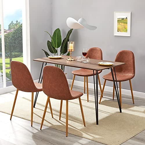 GreenForest Dining Chairs Set of 4, Mid Century Dining Kitchen Room Chairs, Modern Upholstered Dining Chairs with Soft Faux Leather Cushion Seat and Metal Legs, Side Chairs for Living Room, Dark Brown