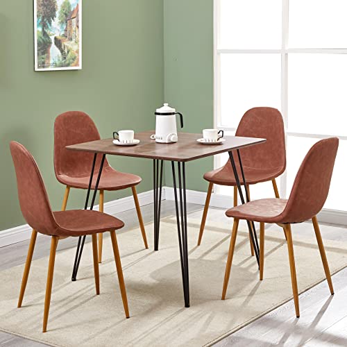 GreenForest Dining Chairs Set of 4, Mid Century Dining Kitchen Room Chairs, Modern Upholstered Dining Chairs with Soft Faux Leather Cushion Seat and Metal Legs, Side Chairs for Living Room, Dark Brown