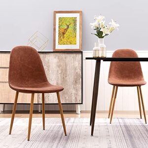 GreenForest Dining Chairs Set of 4, Mid Century Dining Kitchen Room Chairs, Modern Upholstered Dining Chairs with Soft Faux Leather Cushion Seat and Metal Legs, Side Chairs for Living Room, Dark Brown