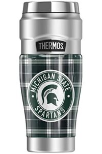 thermos michigan state university plaid stainless king stainless steel travel tumbler, vacuum insulated & double wall, 16oz