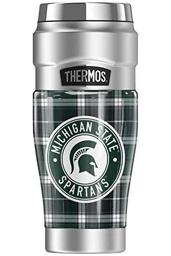 THERMOS Michigan State University Plaid STAINLESS KING Stainless Steel Travel Tumbler, Vacuum insulated & Double Wall, 16oz