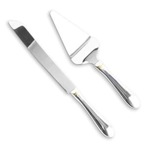 stainless steel cake serving - cake knife and server set - cake serving set with serrated blade for easier cutting - silver -holidays, birthdays, wedding, anniversary