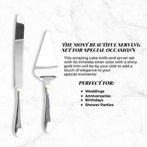 Stainless Steel Cake Serving - Cake Knife and Server Set - Cake Serving Set With Serrated Blade for Easier Cutting - Silver -Holidays, Birthdays, Wedding, Anniversary