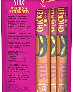 (12 Pack, 72 Stix) Tiki Pets Cat Stix Wet Treats Topper, Grain Free Lickable Smooth Blend with Chicken in Creamy Gravy with 10ct Pet Wipes