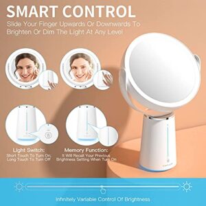 CHICLEW Lighted Makeup Mirror,Rechargeable Vanity Mirror with Lights Magnifying Mirror 10X / 1X,360°Rotatable Dimmable Cosmetic Mirror with Smart Touch Brightness Adjustable(0-1100Lux)