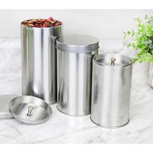 Solstice Double Seal Tea Canisters (4-Pack, Large); Round Metal Containers with Interior Seal Lid