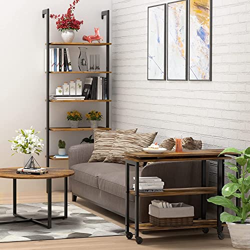 IDEALHOUSE 360° Rotatable Sofa Side Table Mobile End Table with 2-Tier Storage Shelves, Movable Laptop Table with Sturdy Metal Frame /6 Universal Casters, Couch Snack Table for Home (Rustic Brown)