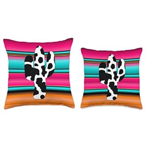 Western Serape Cactus designs Serape Cactus Cow Calf Print Pattern Colorful Throw Pillow, 16x16, Multicolor