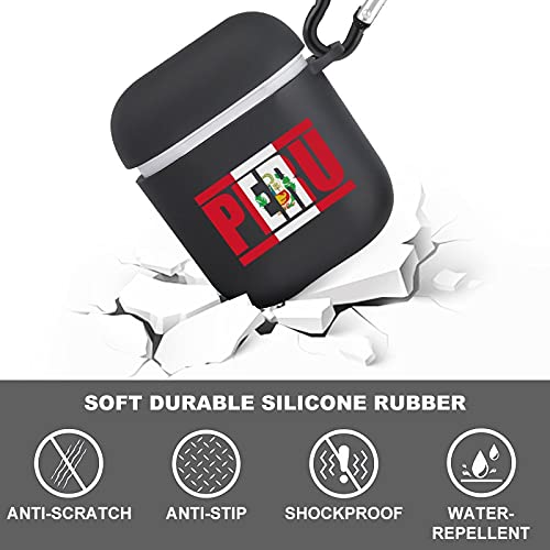 Flag of Peru AirPods Case Cover Protective Silicone Skin for 2&1 with Keychain Black-style1