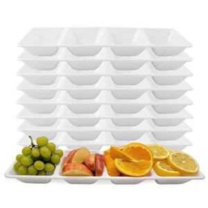 party bargains disposable sectional rectangular serving tray white [8 pack] 5 x 16 inches. 4 compartments plastic serving tray for weddings, buffets, dinner, birthday parties