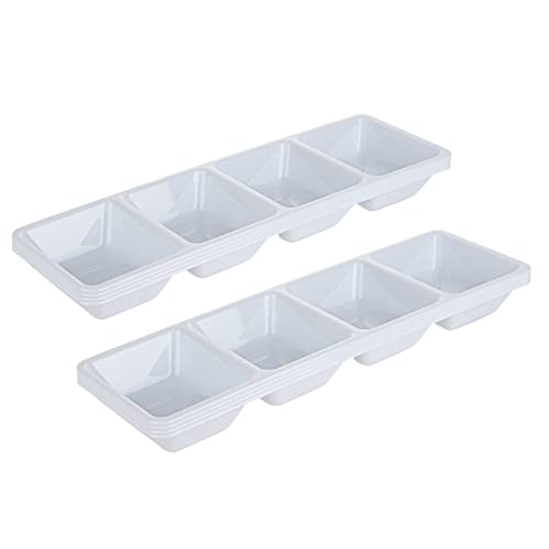 Party Bargains Disposable Sectional Rectangular Serving Tray White [8 Pack] 5 x 16 Inches. 4 Compartments Plastic Serving Tray for Weddings, Buffets, Dinner, Birthday Parties