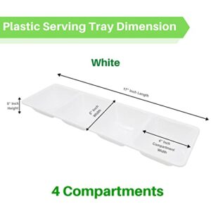 Party Bargains Disposable Sectional Rectangular Serving Tray White [8 Pack] 5 x 16 Inches. 4 Compartments Plastic Serving Tray for Weddings, Buffets, Dinner, Birthday Parties