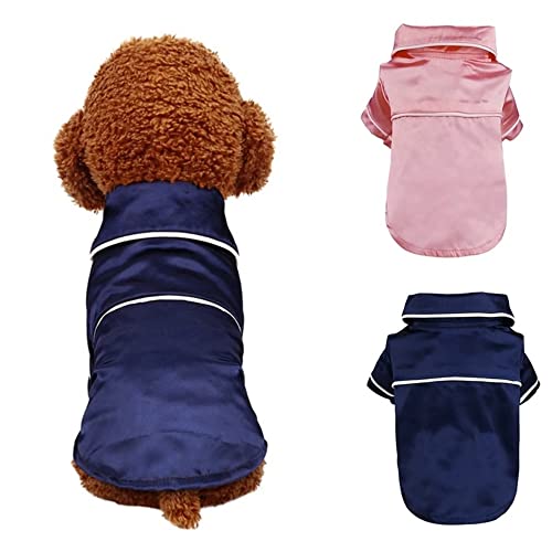 WannaTu Dog Pajamas for Small Dogs Cats Silk Soft Shirts Loungewear Lapel Two-Legged Sleepwear Shirt for All Season （Navy Blue，S）