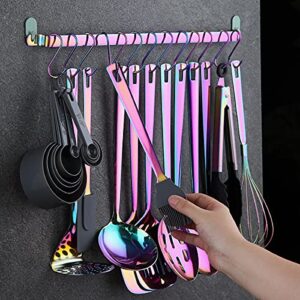 Rainbow Cooking Utensils Set, Kyraton Stainless Steel 37 Pieces Kitchen Utensils Set with Titanium Colorful Plating, Kitchen Tool Gadgets Set with Utensil Rack Heat Resistant Dishwasher Safe