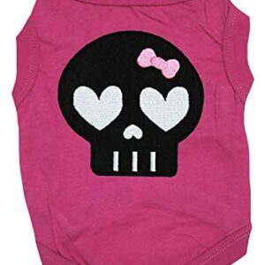 Petitebella Black Skull Face Puppy Dog Shirt (Hot Pink, Medium)