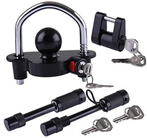 whssfine trailer lock kit keyed alike tongue and hitch pin lock with 5/8 and 1/2 inch pins fit class i ii iii iv v receiver to secure trailer for towing and storage (4 pack)