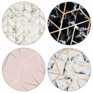 4 pack cell phone stand，multi-function cellphone foldable finger grip holder for smartphone and tablets - gold geometric white marble black