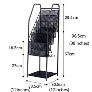 Storage Newspaper Baskets Magazine Rack Metal Book Rack Gold Rack White Floor Material Rack School Brochure Black Book Rack (Color : Black, Size : 30.530.596.5cm)