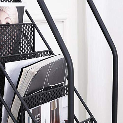 Storage Newspaper Baskets Magazine Rack Metal Book Rack Gold Rack White Floor Material Rack School Brochure Black Book Rack (Color : Black, Size : 30.530.596.5cm)