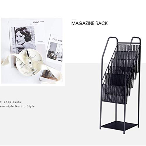 Storage Newspaper Baskets Magazine Rack Metal Book Rack Gold Rack White Floor Material Rack School Brochure Black Book Rack (Color : Black, Size : 30.530.596.5cm)