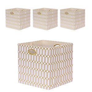 fboxac cube storage bins 13×13 polyester foldable box with handles, collapsible organization basket set of 4 large capacity drawer for closet shelf cabinet bookcase bedroom, white gold