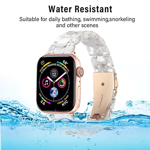 HOPO Compatible With Apple Watch Band Series 8 Series 7 Series SE Series 6 5 4 3 2 1 Thin Light Resin Strap Bracelet With Stainless Steel Buckle Replacement For iWatch (White Flower/Rose Gold,38/40/41mm)