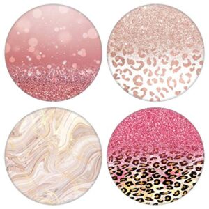 4 pack cell phone stand，multi-function cellphone foldable finger grip holder for smartphone and tablets - rose gold marble pink leopard