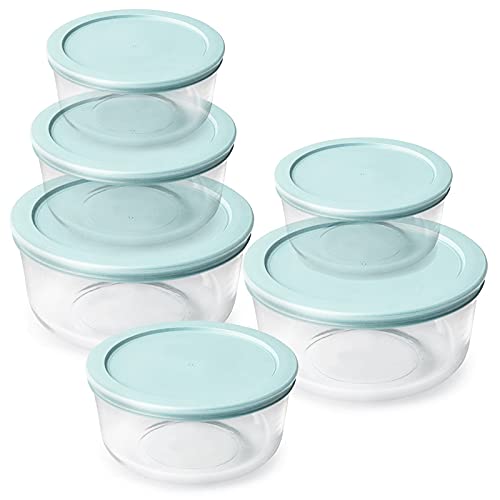 Luvan Glass Storage Containers with Lids, Set of 6 Round Glass Food Storage Containers (2cup/4cup/7cup) for Kichen and Storage, Dishwasher, Refrigerator and Microwave Oven Safe