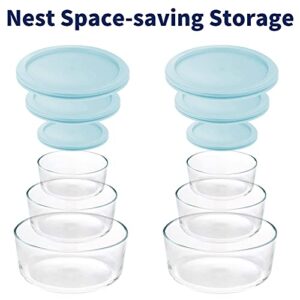 Luvan Glass Storage Containers with Lids, Set of 6 Round Glass Food Storage Containers (2cup/4cup/7cup) for Kichen and Storage, Dishwasher, Refrigerator and Microwave Oven Safe